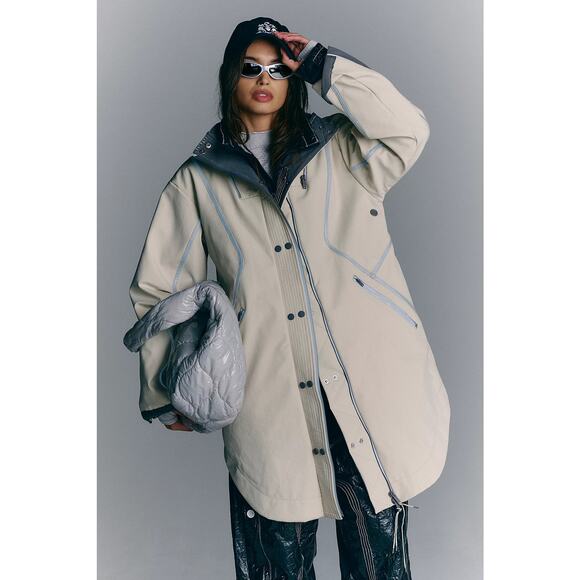 Free People Moon Magic Reflective Rain Parka Whipped Cream Size M  NWT - Picture 1 of 9